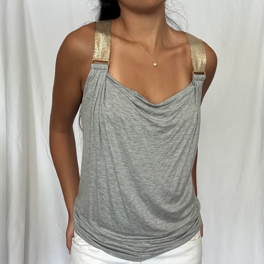 Michael Kors NWT Gray Gold Mesh Metal Strap Cowl Neck M